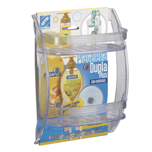 PRATELEIRA/PORTA SHAMPOO PLUS COM VENTOSAS P S CRISTAL